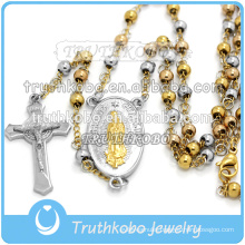 Vacuum plated Virgin mary and Jesus cross pendants stainless steel religious handmade with 4mm rosary beads necklace